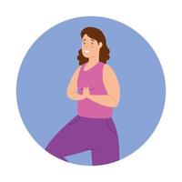 woman practicing yoga in frame circular vector