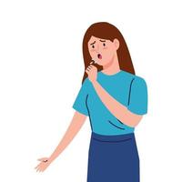 woman with cough sick of covid 19 vector