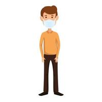 young man with face mask isolated icon vector