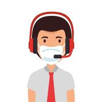 man agent call center with face mask vector