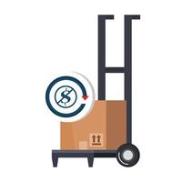 boxes in wheelbarrow with dollar symbol in forbidden sign vector