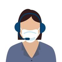 woman agent call center with face mask vector