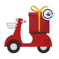 motorcycle of delivery with gift box and chronometer vector