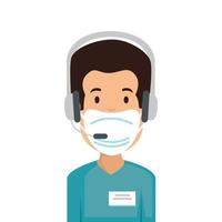 man agent call center with face mask vector