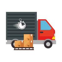 delivery truck with chronometer and boxes packages vector