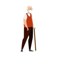 old man with face mask and walking stick vector