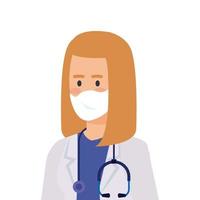 doctor female with face mask isolated icon vector