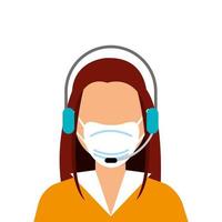woman agent call center with face mask vector