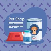 pet shop with food dog can and icons vector