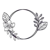 frame circular of flower with branches and leafs line style vector