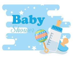 baby shower card with bottle milk and icons vector