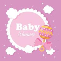 baby shower card with rattle toy and decoration vector