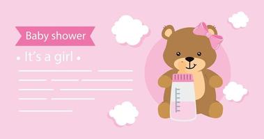 baby shower card with bear female and decoration vector