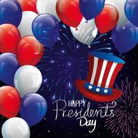 feliz día de los presidentes con sombrero de copa y globos de helio vector