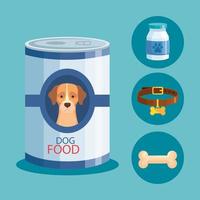 comida para perro en lata con iconos vector