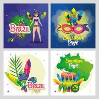 set of poster carnival brazil with decoration vector