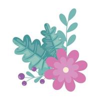 cute flower with leafs decoration vector