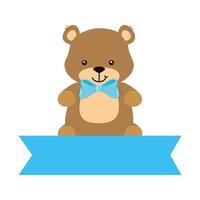 cute teddy bear with ribbon isolated icon vector