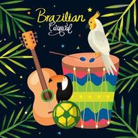 poster of carnival brazilian with birds and icons traditional vector