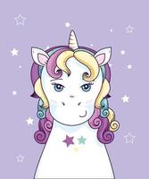 cabeza de unicornio lindo fantasía con decoración de estrellas vector