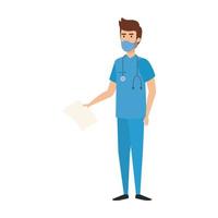 male paramedic with face mask isolated icon vector