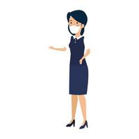 business woman with face mask isolated icon vector