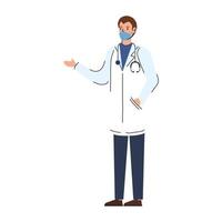 doctor male with face mask isolated icon vector