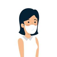 young woman with face mask isolated icon vector