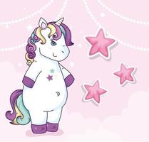 linda fantasía de unicornio con decoración de estrellas vector