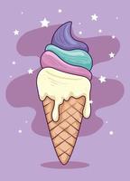 cute and delicious ice cream in cone vector