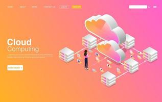 Cloud Computing Services and Technology. Data Storage. Landing Page Template. Vector EPS 10