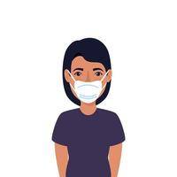 young woman with face mask isolated icon vector