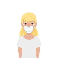 young woman with face mask isolated icon vector