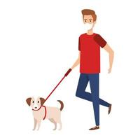 young man with face mask and dog mascot vector