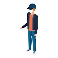 young man with cap and face mask isolated icon vector