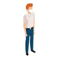 young man with face mask isolated icon vector