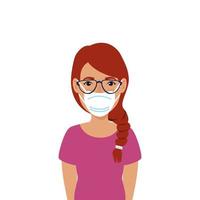 young woman with face mask isolated icon vector