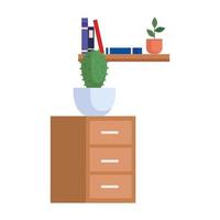 cajón de madera con cactus y libros vector