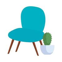 comfortable chair with cactus in pot plant vector