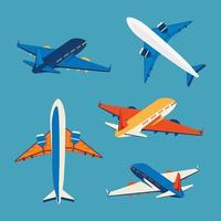 set of airplanes flying transport icons vector