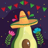 aguacate mexicano con sombrero de cinco de mayo diseño vectorial vector