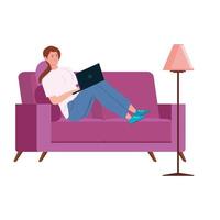 woman working in telecommuting sitting in couch vector