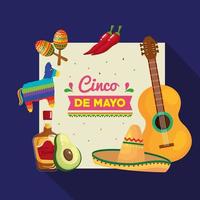 Mexican icon set frame of Cinco de mayo vector design