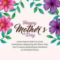 Flowers with leaves of happy mothers day vector design