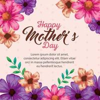 Flowers with leaves of happy mothers day over pointed background vector design