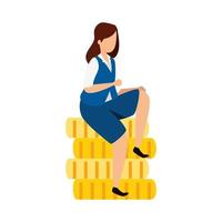 businesswoman sitting in pile coins vector