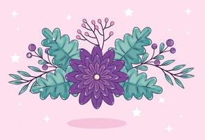 cute flower with leafs decoration vector