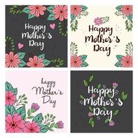 Flowers with leaves cards of happy mothers day vector design