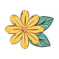 cute flower yellow color with leafs naturals vector