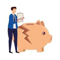 piggy bank broken with businessman vector